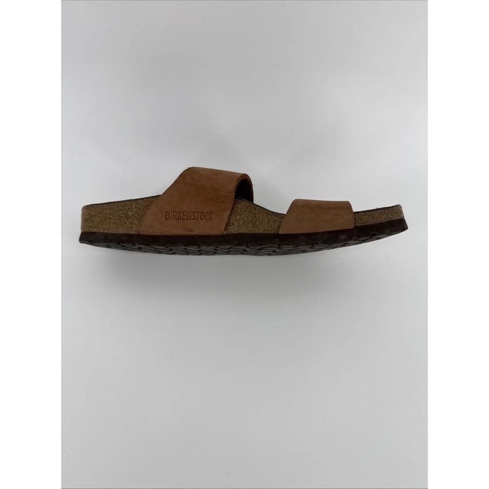 Birkenstock Arizona Sandals Men 42 US 9 Brown Leather 2 Strap Buckle Slides